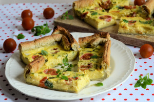 Cheese, Spring Onion and Tomato Flan
