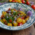 A Sultry Summer Salad: Heirloom Tomato & Chive Flower Salad
