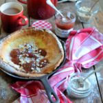 Baked Rhubarb & Strawberry Clafoutis Pancake