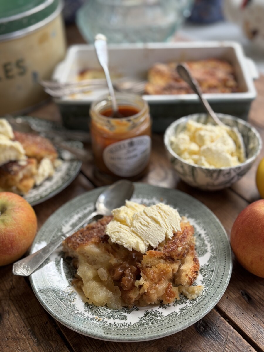 Salted caramel apple bread and butter pudding